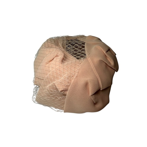 Vintage Beige Light Pink Pillbox Hat with Netting Retro Formal Headpiece Party - Picture 7 of 12